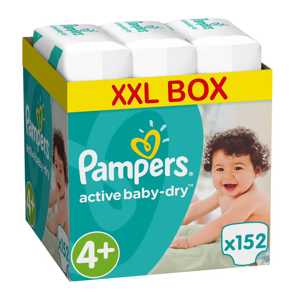 Пелени Pampers Active Baby 4+ Maxi+ XXL BOX , 9-16 кг, 152 бр