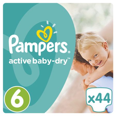 Пелени Pampers Active Baby Jumbo Pack 6 Extra Large, 15 кг, 44 броя