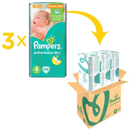 Пелени Pampers Active Baby XXL BOX 4, 8-14 кг, 174 броя