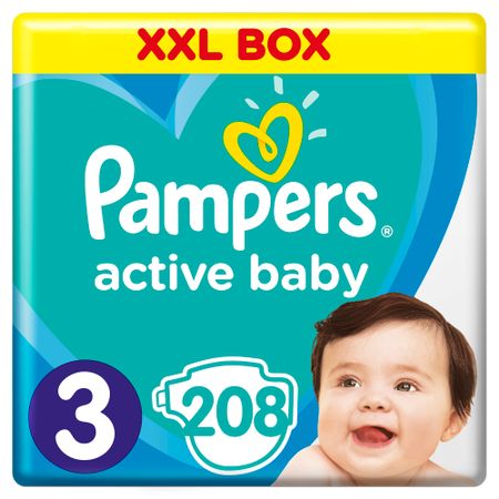 Пелени Pampers Active Baby XXL BOX 3, 6 - 10 кг, 208 броя