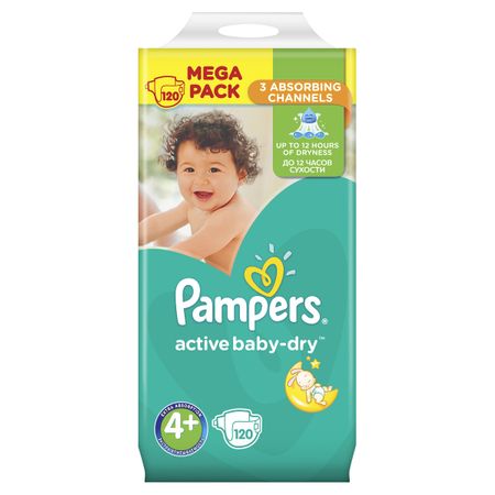 Пелени Pampers Active Baby Dry MEGA PACK 4+, 120 броя, 10-15 кг