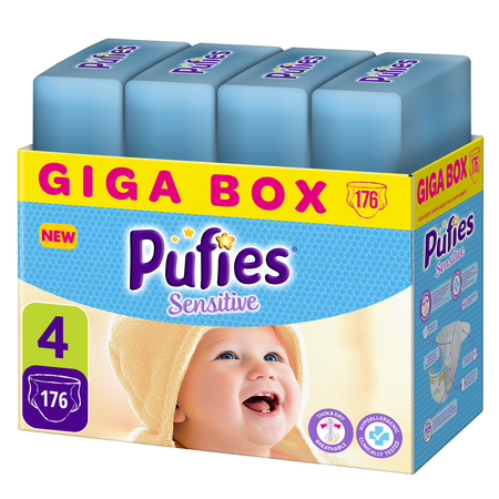 Пелени Pufies Sensitive 4 Maxi, Месечен кашон, 7-14 кг, 176 броя