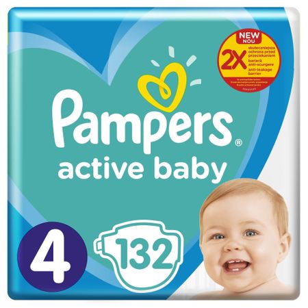 Пелени Pampers Active Baby Mega Pack +, Размер 4, 9 -14 кг, 132 броя