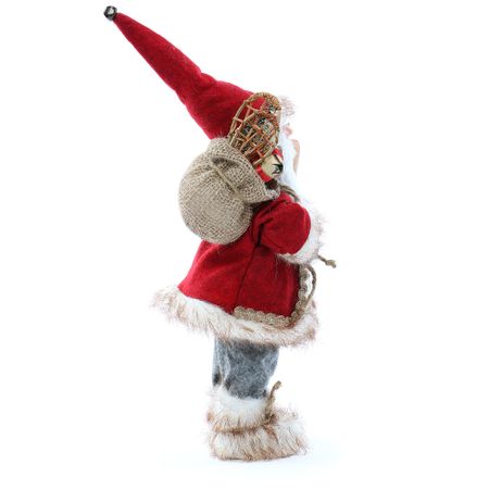 Фигурка Дядо Коледа, 30 см, Ски и чувал за подаръци, Червена/Сива