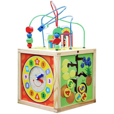 Дървенa играчкa M-Toys - Многофункционален куб с часовник