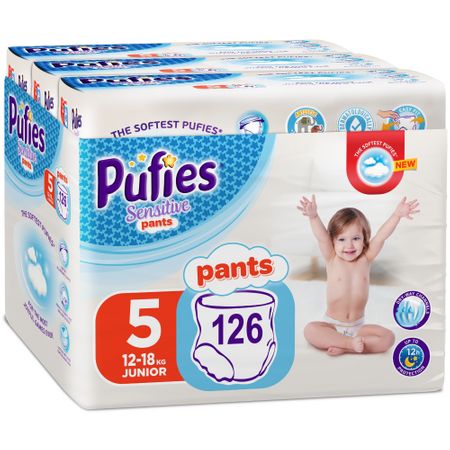 Пелени-гащички Pufies Pants Sensitive Junior, Размер 5 Junior, 12-18 кг, 126 броя