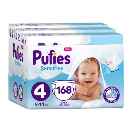 Пелени Pufies Sensitive, 4 Maxi, Monthly Pack, 9-14 кг, 168 броя