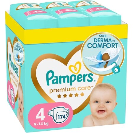 Пелени Pampers Premium Care XXL Размер 4, 9-14 кг, 174 бр